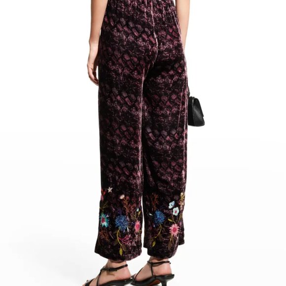 Johnny Was Los Angeles Ulla Floral Embroidered Velvet Pants Black Small - Picture 9 of 9